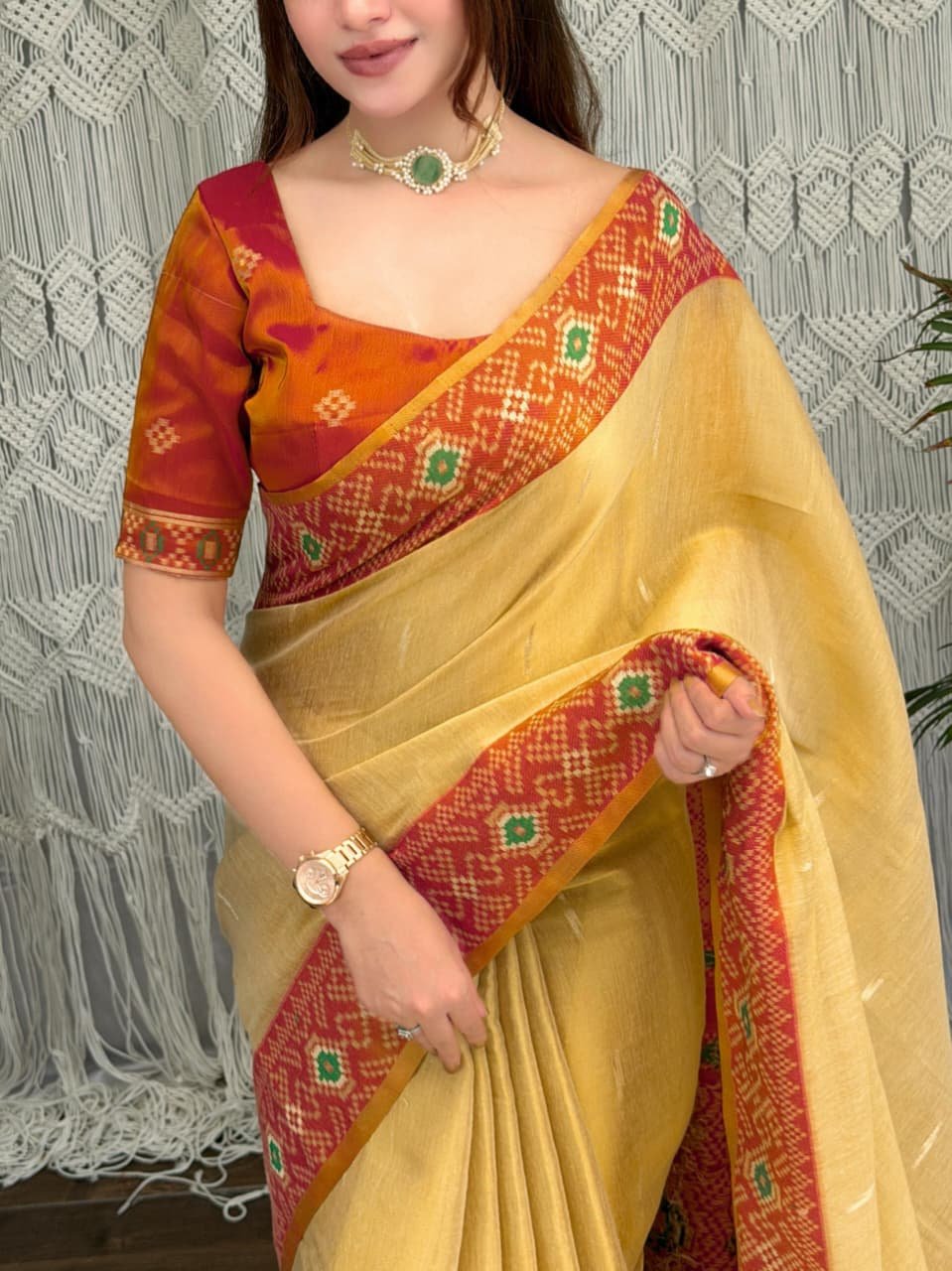 Maroon-Red Border Jodhana Pure Cotton Silk Saree